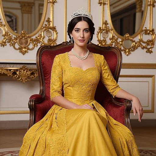 Regal Woman in Mustard Yellow Gown