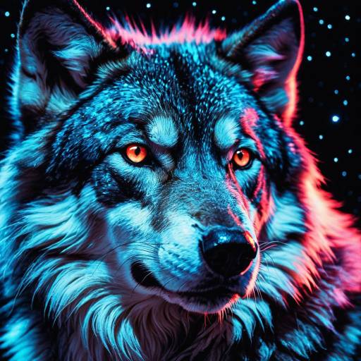 Neon Cosmic Wolf Close-Up Neon Cosmic Wolf Close-Up