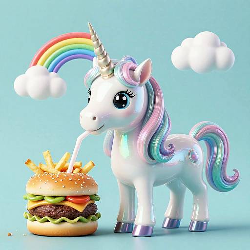 Pearlescent Naricorn Enjoying Burger Delight