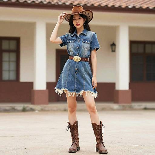 Woman in Western Gown Costume