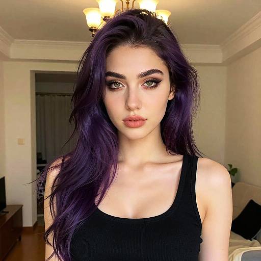 Portrait of Young Woman with Purple Hair