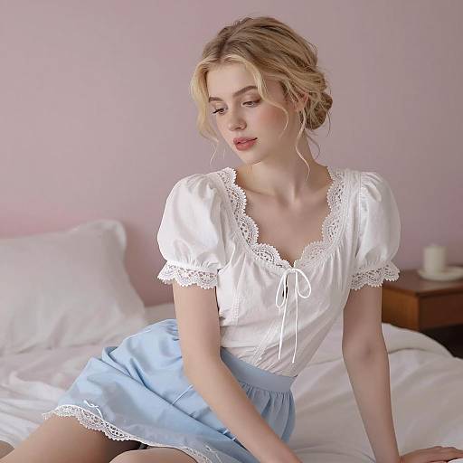 Romantic Young Woman in Soft Bedroom