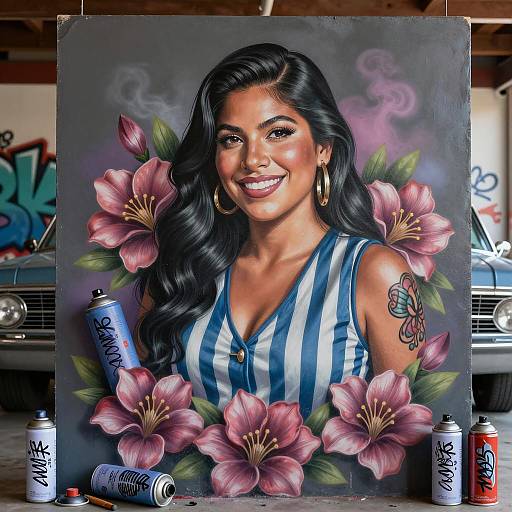 Chicano Art: Mujer in Garage Scene