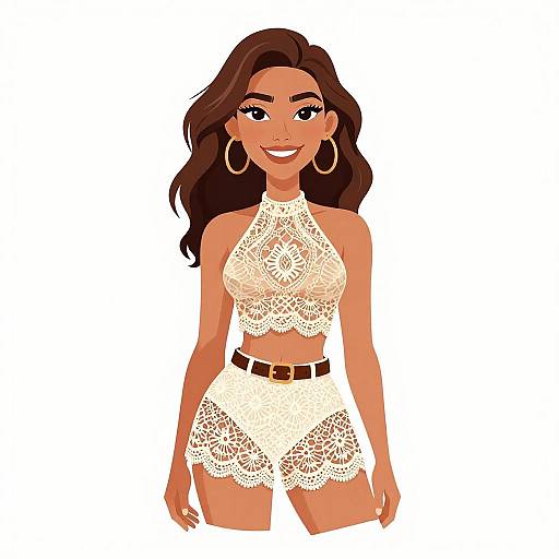 Bohemian Woman in Earth Tone Lace Outfit