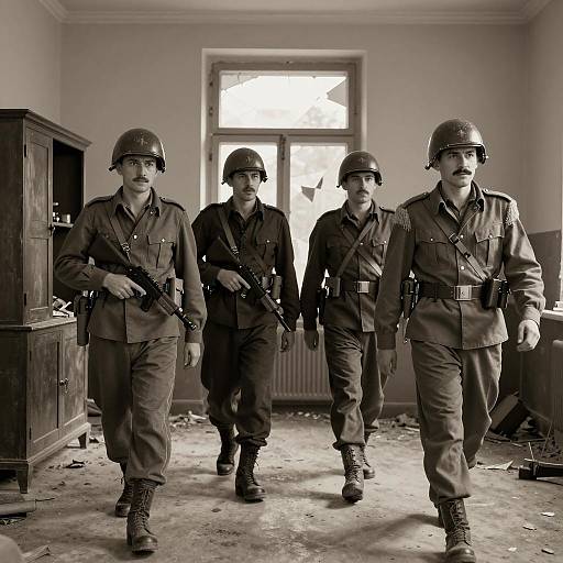 Military Men in a Damaged Room