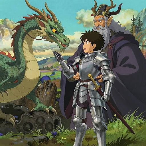 Brave Knight and Wise Dragon in Mystical Landscape