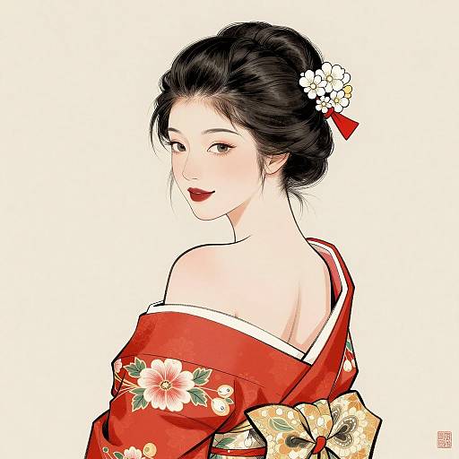 Elegant Asian Woman in Traditional Kimono