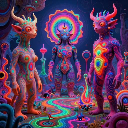 Psychedelic Surrealism with Neon Creatures