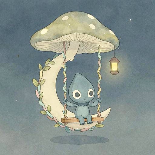 Whimsical Alien on Mushroom Swing