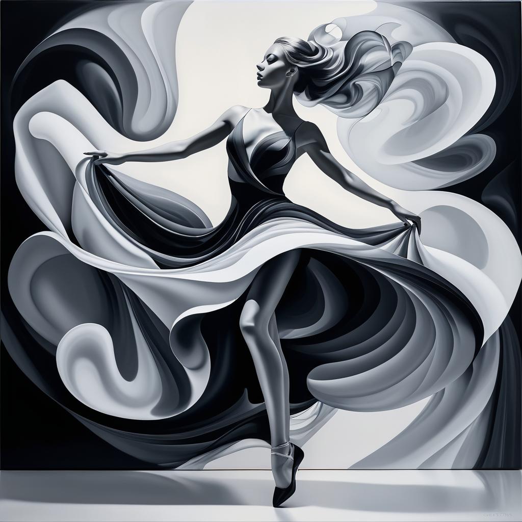 Surrealistic Dancer in Monochrome Motion