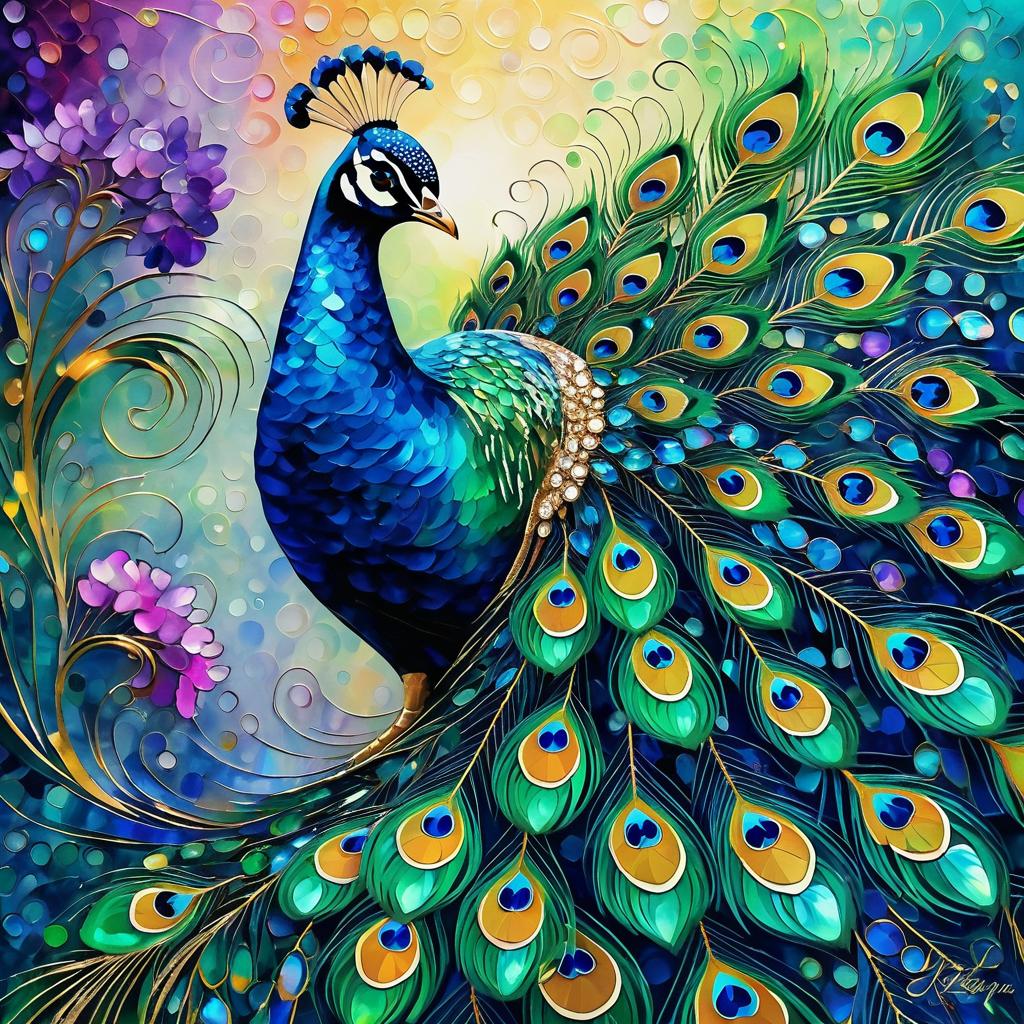 Iridescent Peacock in Monet Style