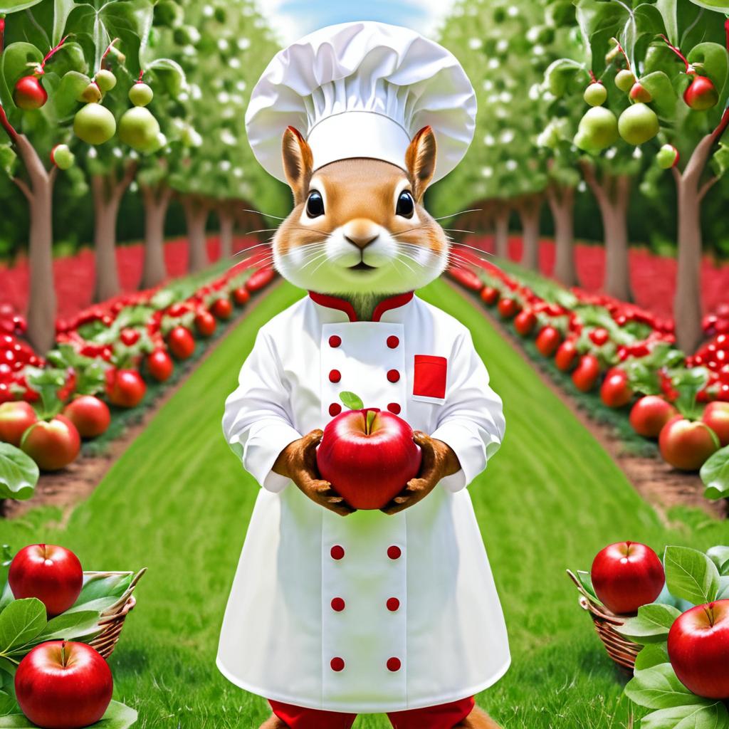 Chef Squirrel in Apple Orchard Wonderland