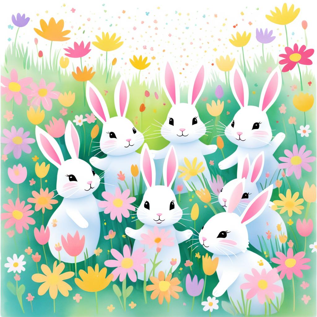 Whimsical Rabbits in a Flower Garden