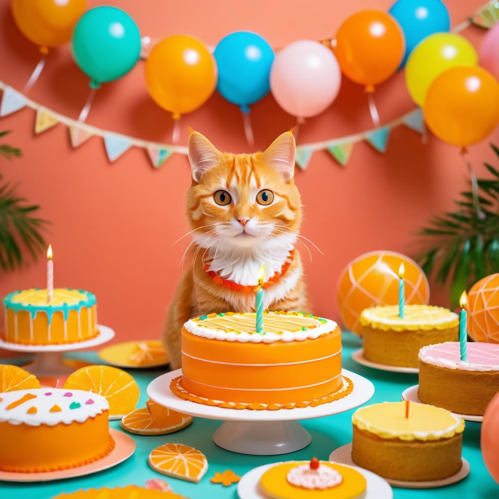 Tabby Cat's Colorful Birthday Celebration