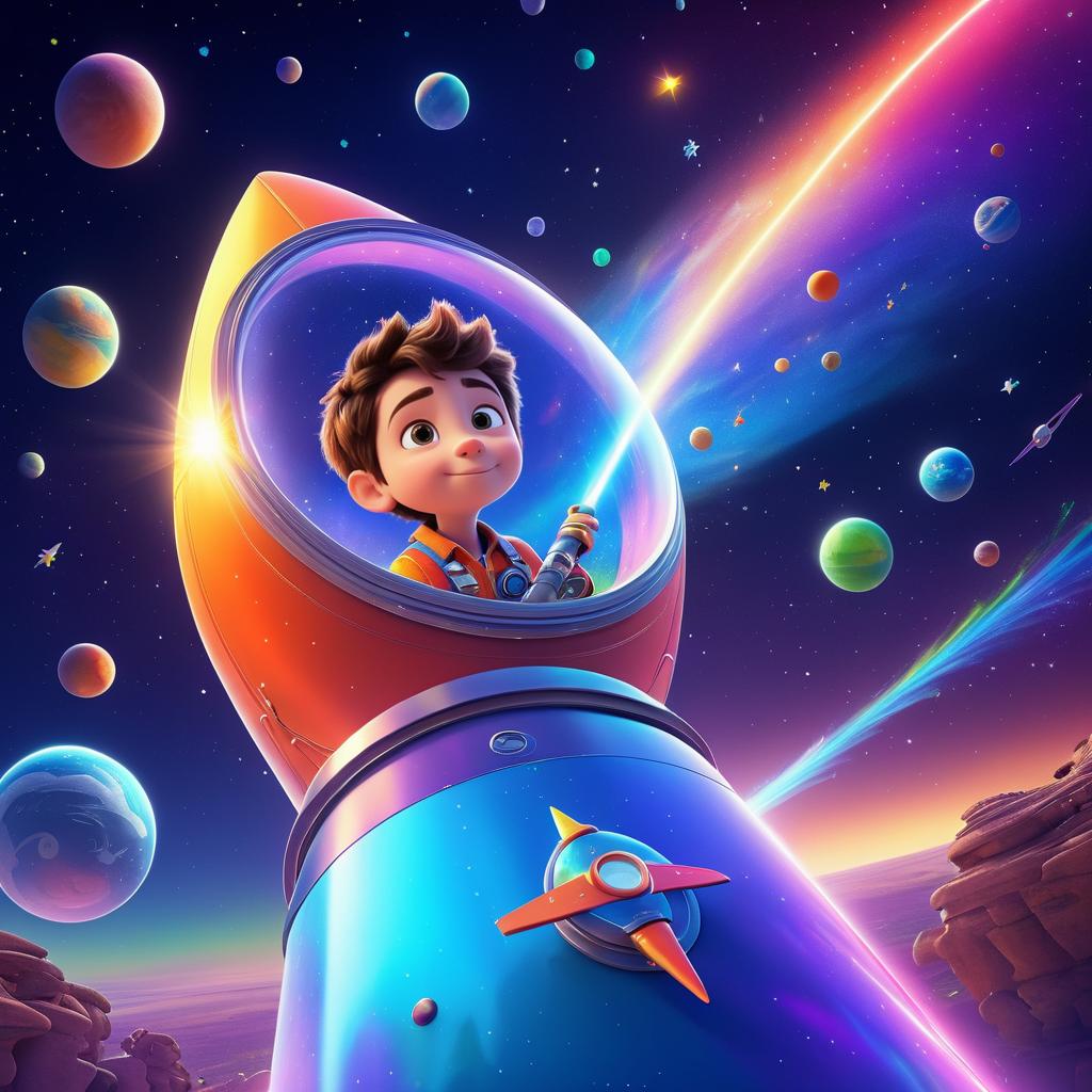 Whimsical Science Boy in Rocket Launch