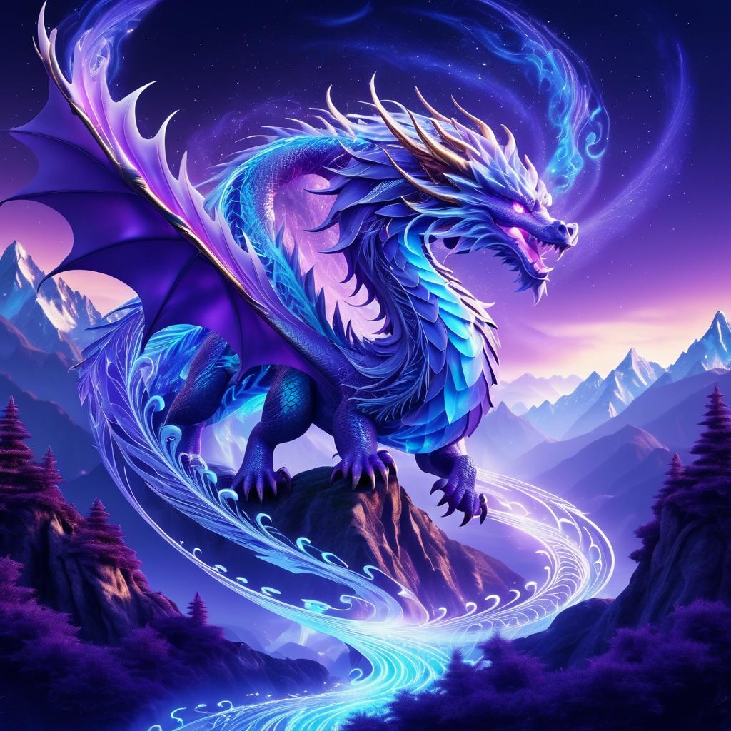 Majestic Dragon Above Dreamy Mountains