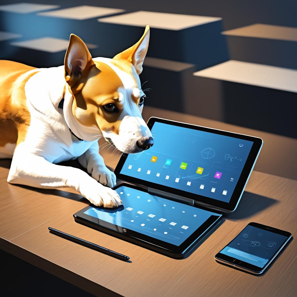 Dog Engaged with Tablet Technology