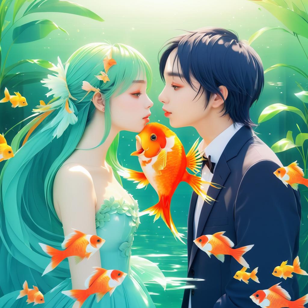 Whimsical Parrot and Goldfish Romance