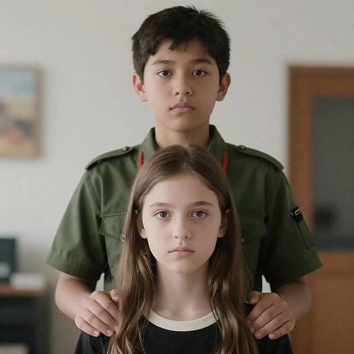 Young Boy Behind Girl Moody Portrait