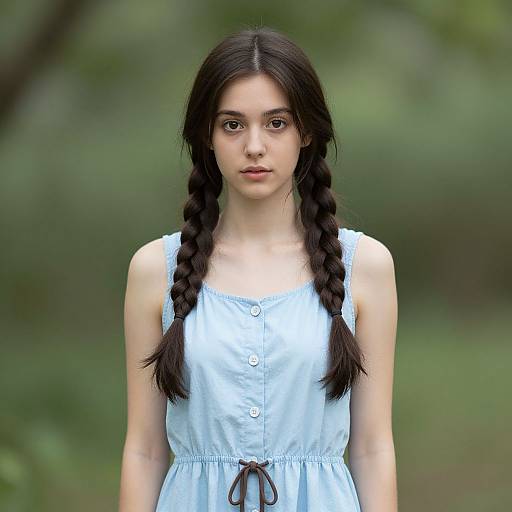 Young Woman in Braided Hairstyle Outdoors