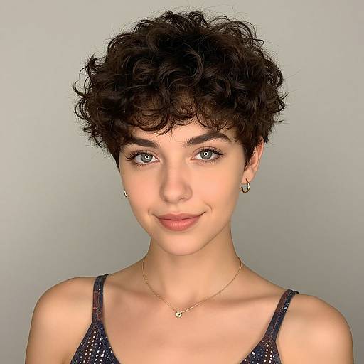 Realistic Portrait of Curly Pixie Woman