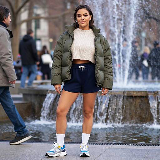 Sporty Woman by City Park Waterfall