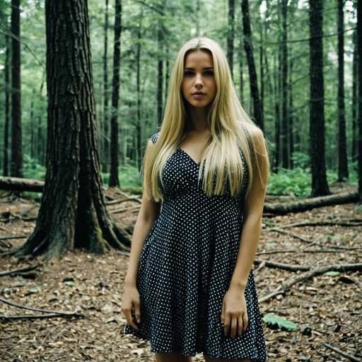 Blonde Woman in Polka Dot Dress in Forest