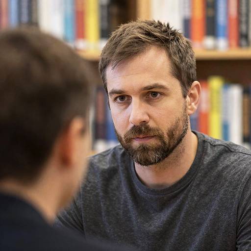 Intense Conversation Amidst Colorful Books
