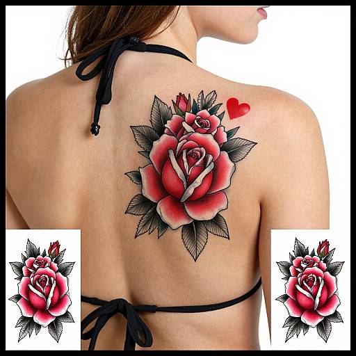 Detailed Red Rose Tattoo on Back