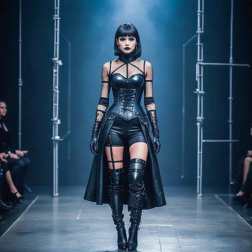 Dominatrix Style Fashion Model on Runway