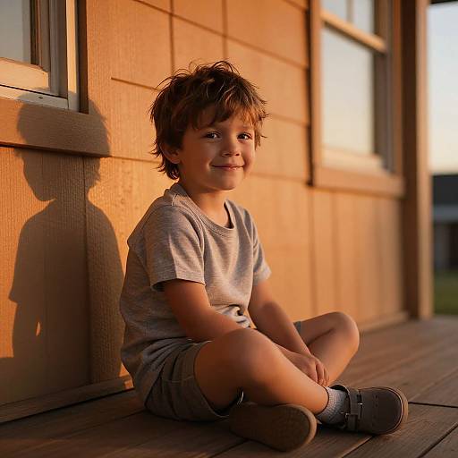 Child on Porch at Sunset