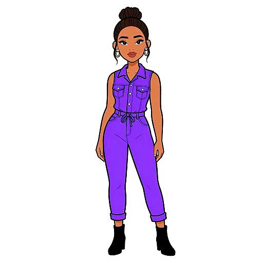 Urban Woman in Red Denim Jumpsuit