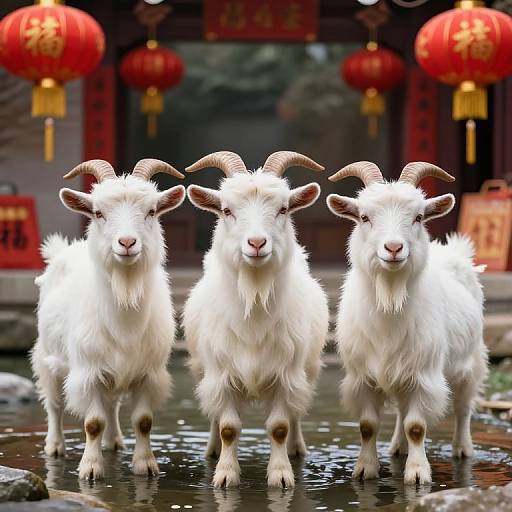Fluffy Goats Amid Red Lanterns