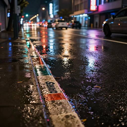 Neon Reflections in Urban Rain Puddles
