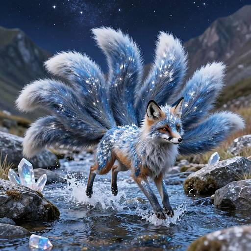 Mythical Multi-Tailed Fox by Stream