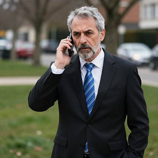 Intense Businessman in Grassy Setting