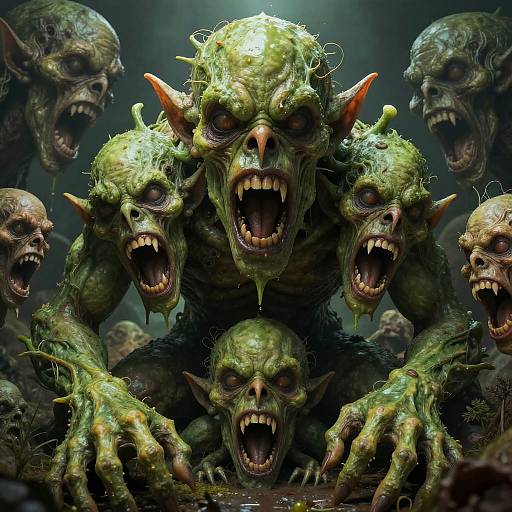 Grotesque Multi-Headed Green Fiend