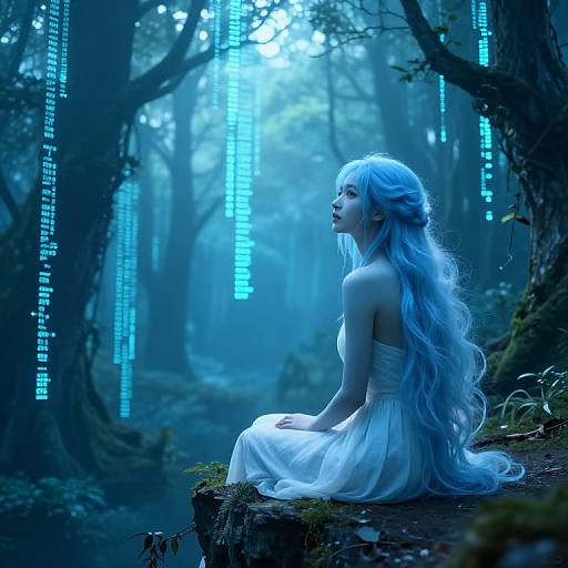 Serene AI Actress in Digital Forest
