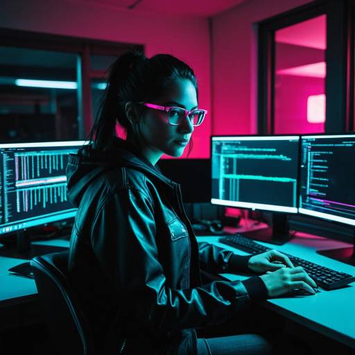Cyberpunk Female Coder in Neon Room