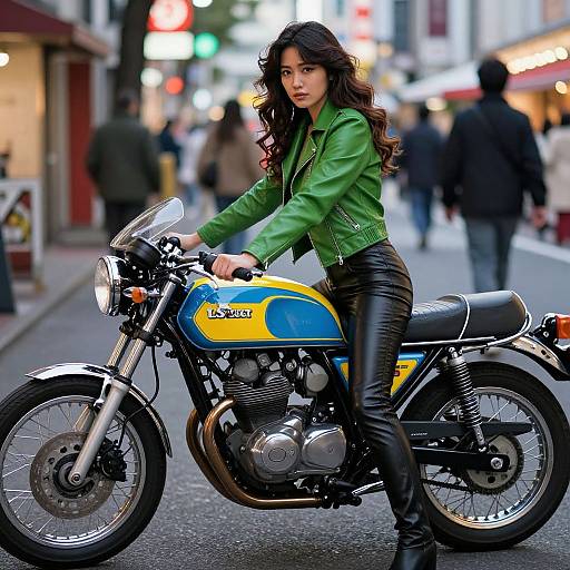 Edgy Tokyo Woman with Vintage Motorcycle
