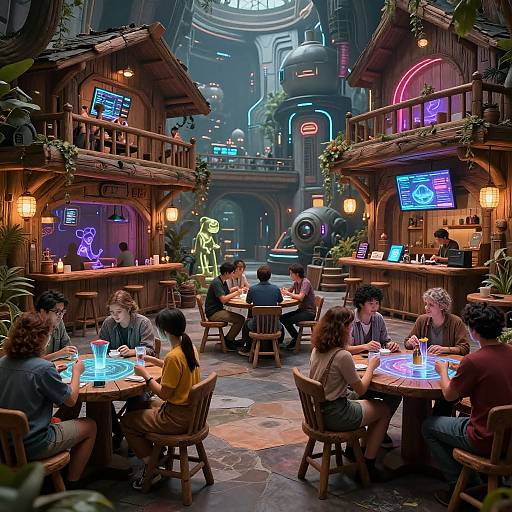 Futuristic Digital Tavern Gathering