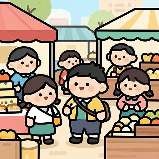 Vibrant Cartoon Marketplace Scene