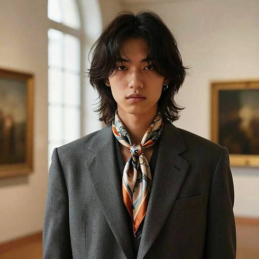 Layered Bangs Androgynous Model, Tailored Suit