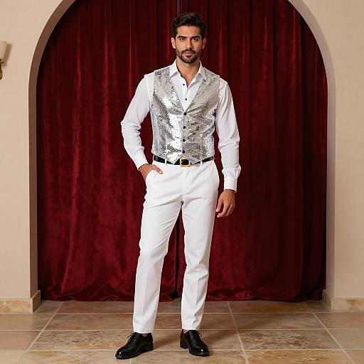 Male Disco Costume with Silver Sequined Vest