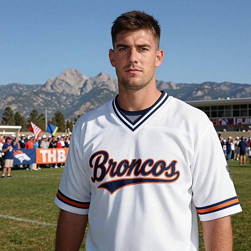 Photograph of a serious-looking man with short brown hair, wearing a white 