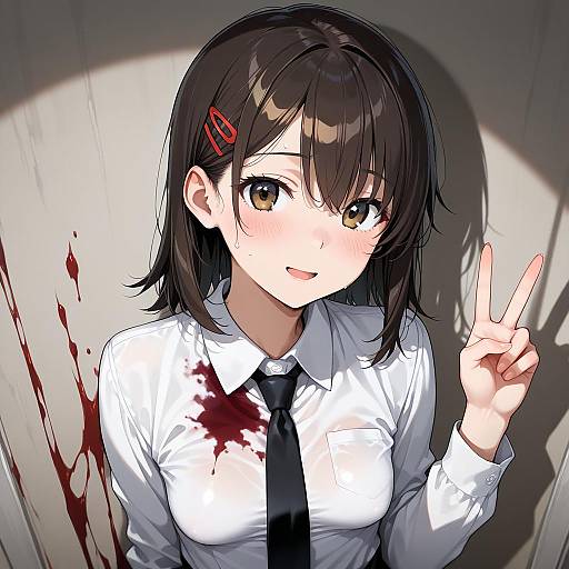 Horrified Girl in Detailed Wallpaper