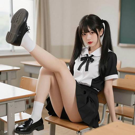 Anime Schoolgirl in Classroom Scene