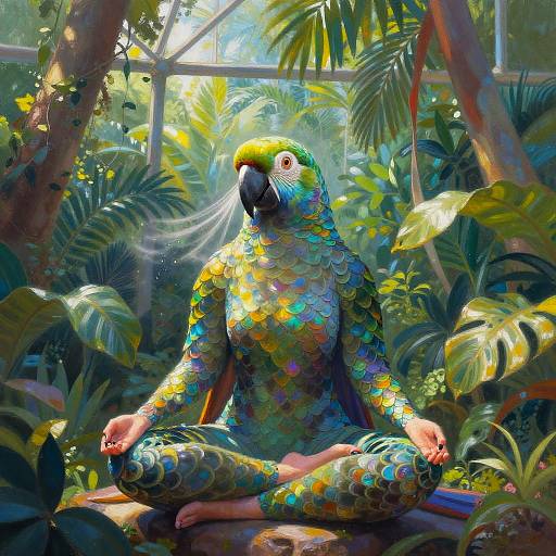 Prismatic Parrot Healer in Tropical Greenhouse