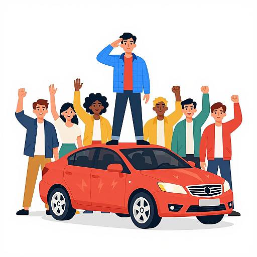 Energetic Crowd Around a Vibrant Car