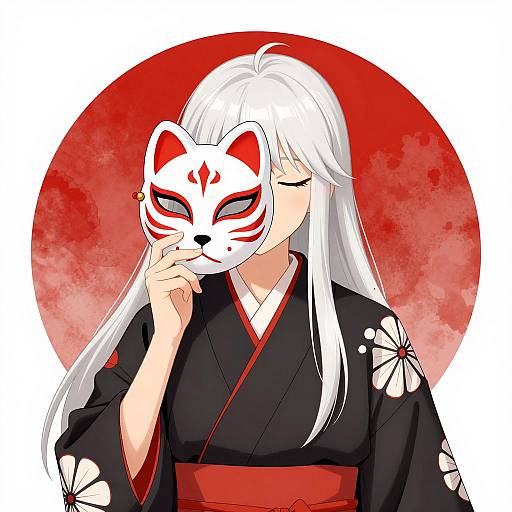 Mystical Figure with Fox Mask Illustration